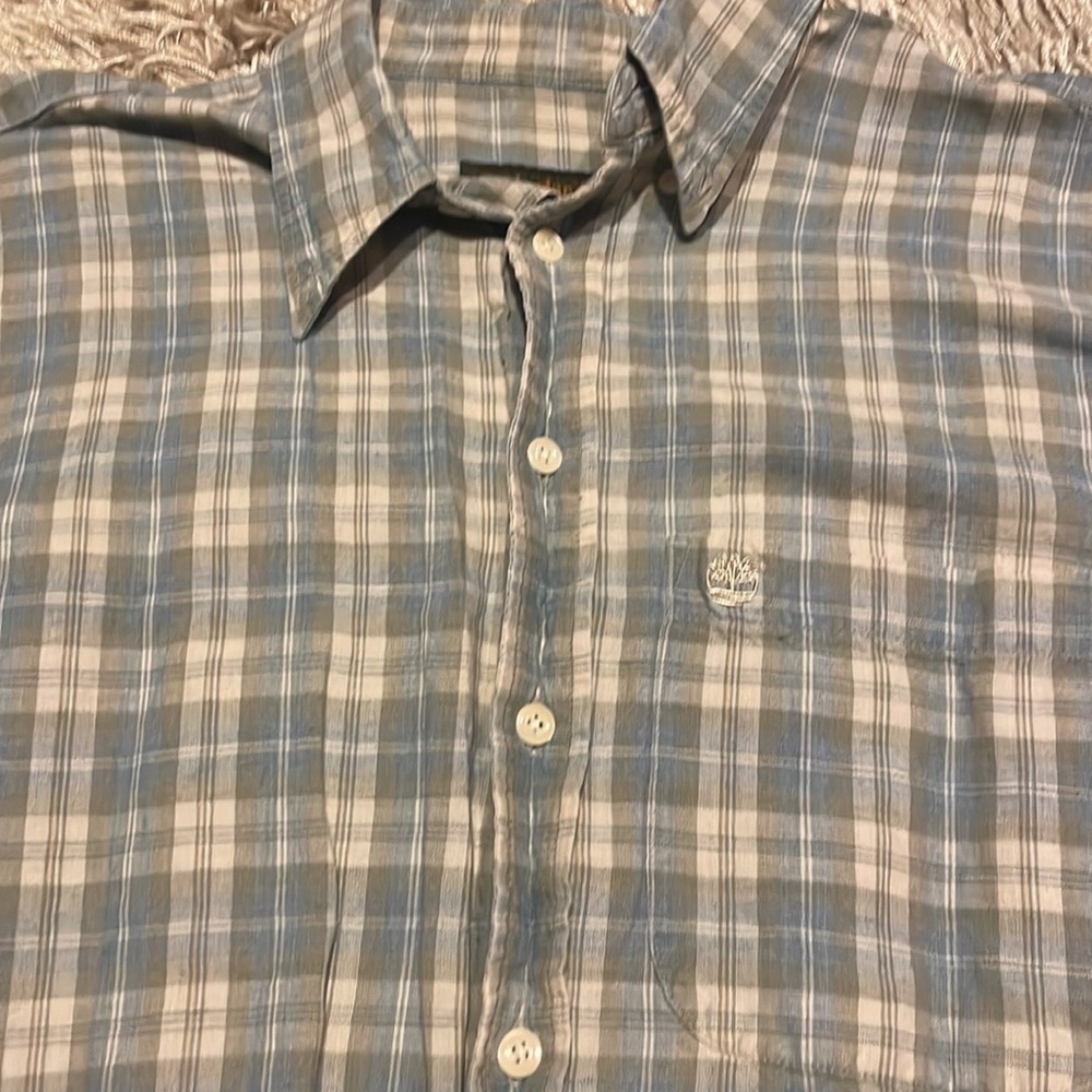 𝅺TIMBERLAND Weather Gear Mens Button‎ Down Short Sleeve Plaid Shirt Medium - Picture 4 of 11